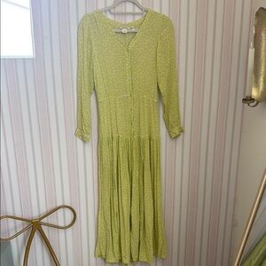 Monki Green Pleated Long Sleeve Sundress